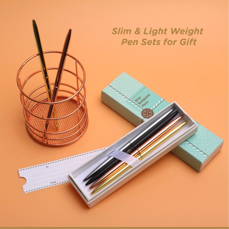 Oriday Ballpoint Pen Set of 4 Sleek, Slim Planner Pens - Metal Ball Point Pen in Black Ink In A Gift Box for Women, Wedding, for Home Office Decor (Assortment, Black Ink) - Image 2
